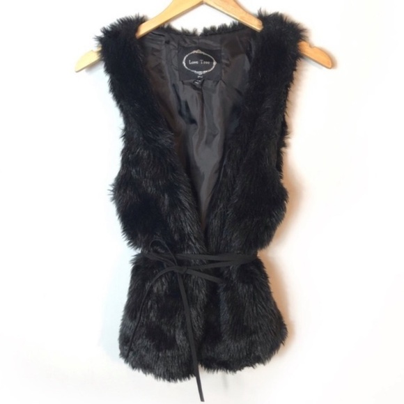 LOVE TREE Faux Fur Vest Black - Picture 3 of 8